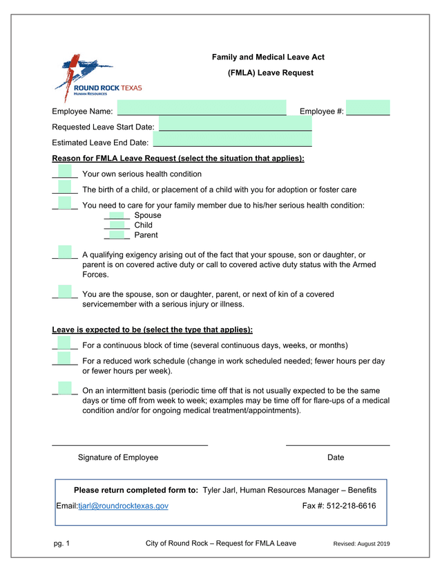 City Of Round Rock  Request For FMLA Leave screenshot