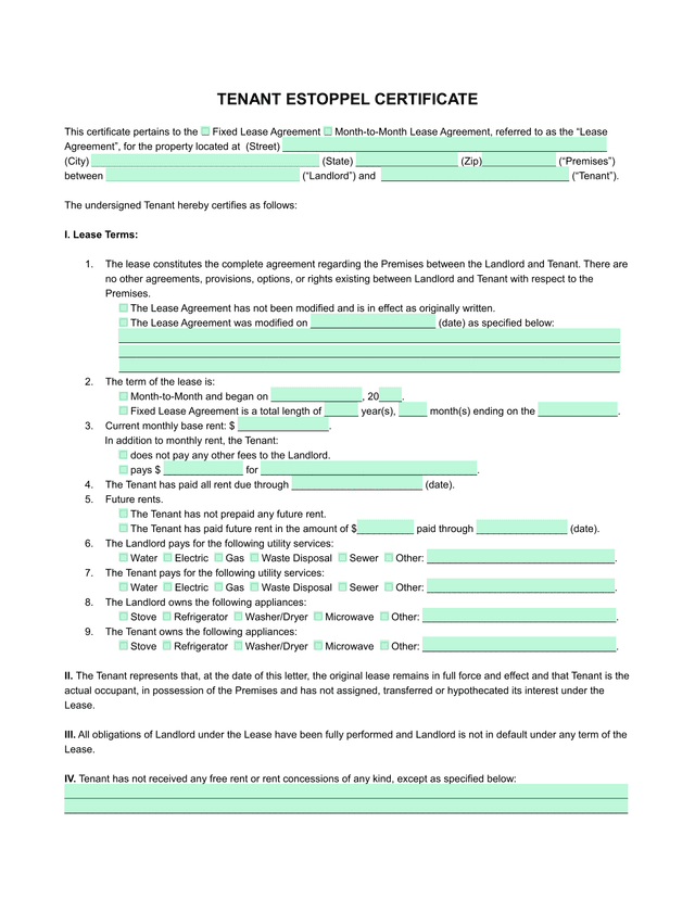 Tenant Estoppel Certificate screenshot