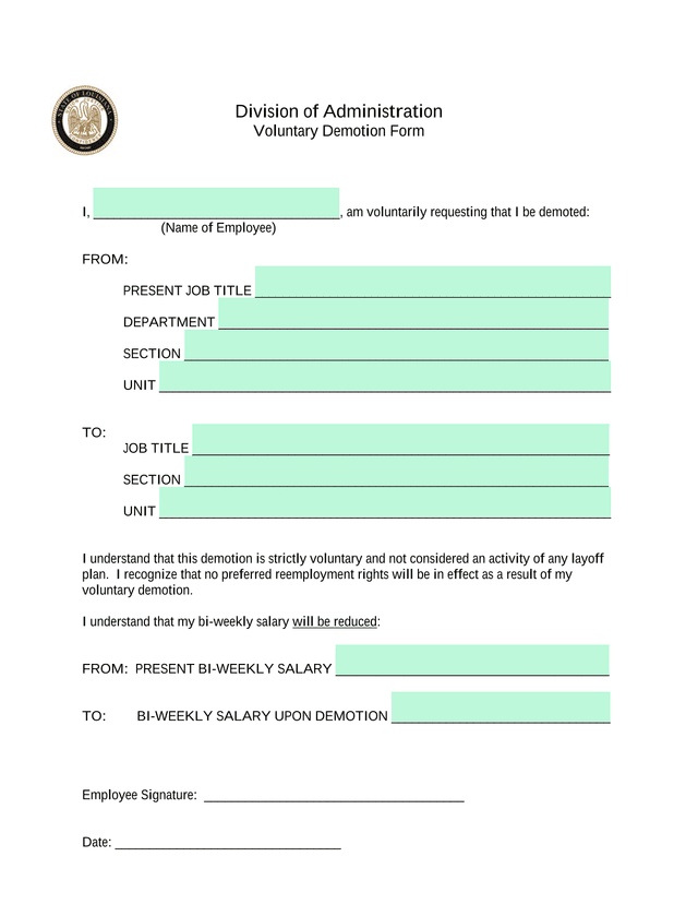 Voluntary Demotion Form screenshot