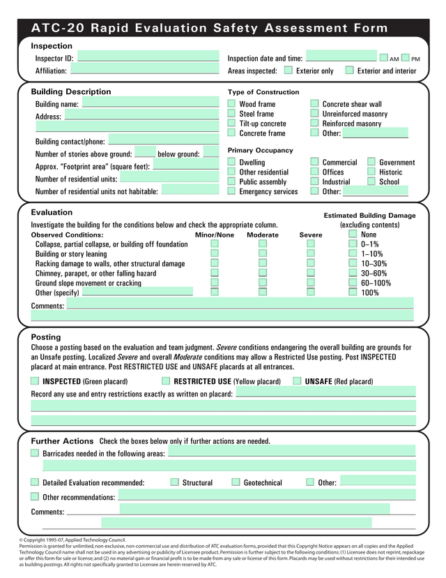 ATC 20 Rapid Evaluation Safety Assessment Form screenshot