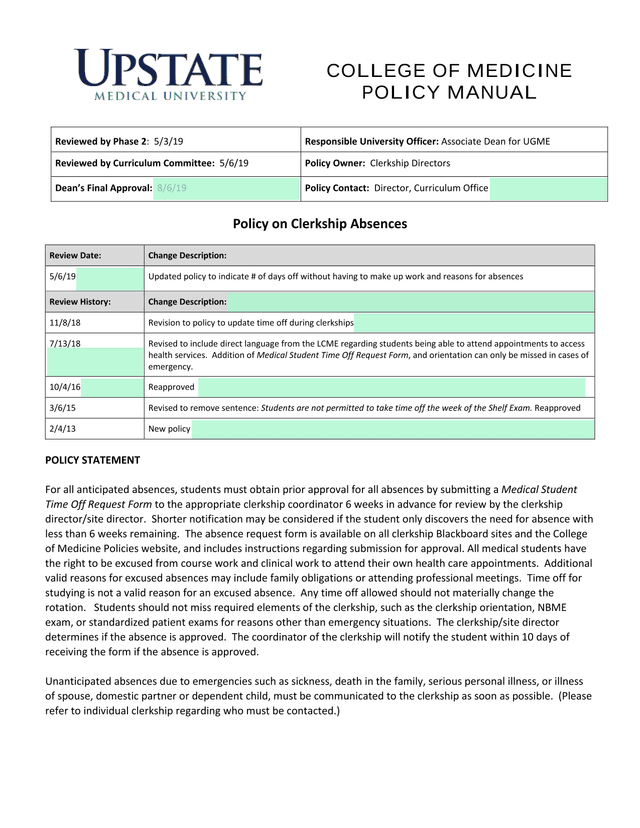 Policy On Clerkship Absences screenshot