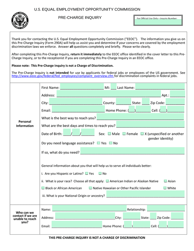 EEOC Pre Charge Inquiry screenshot