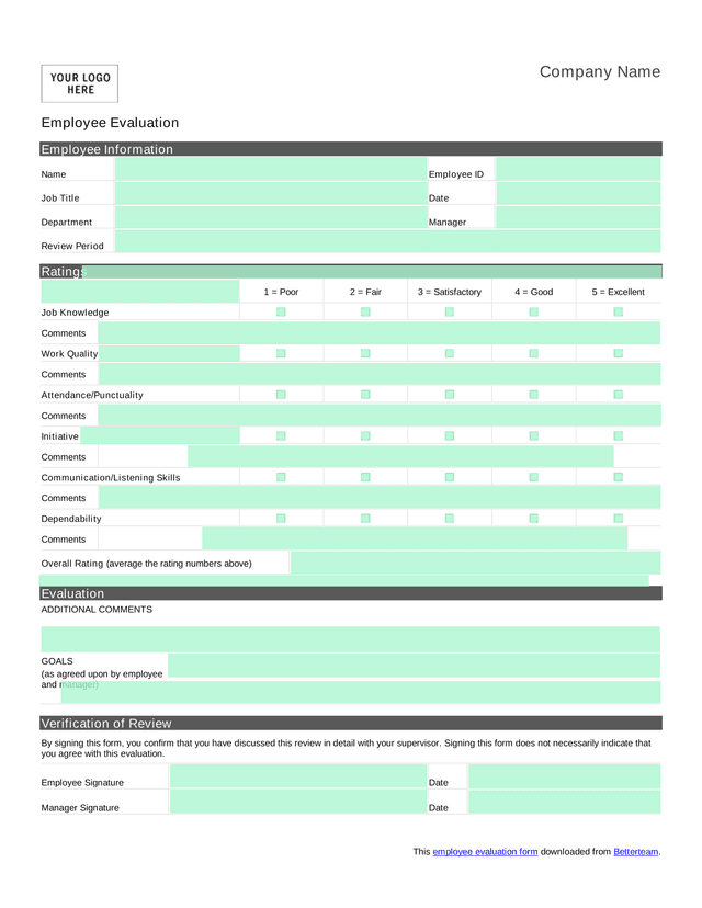 Employee Evaluation Form screenshot
