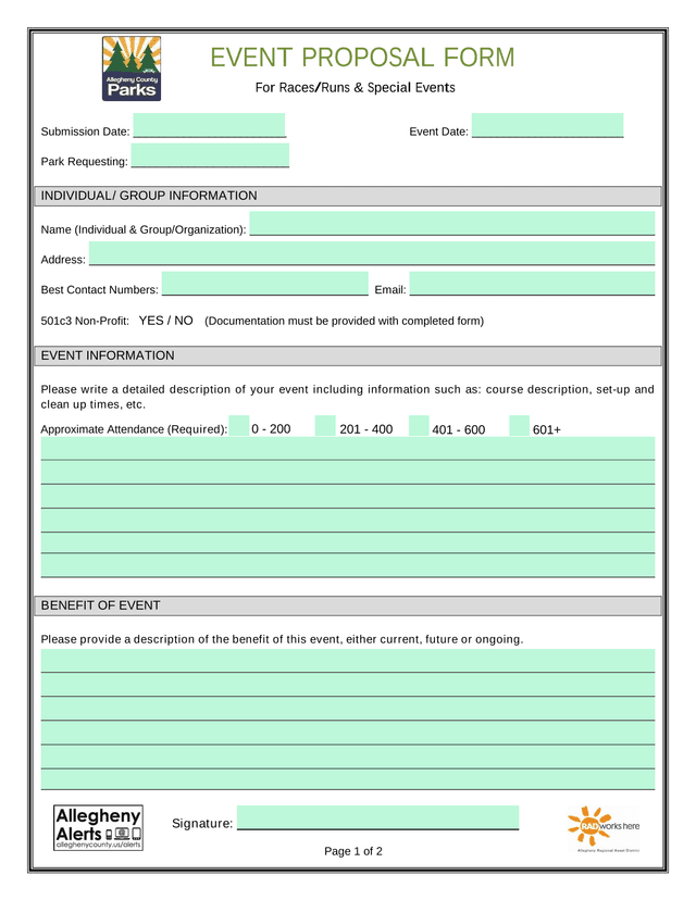 EVENT PROPOSAL FORM For RacesRuns  Special Events screenshot