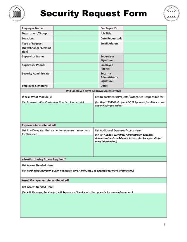 Security Request Form screenshot
