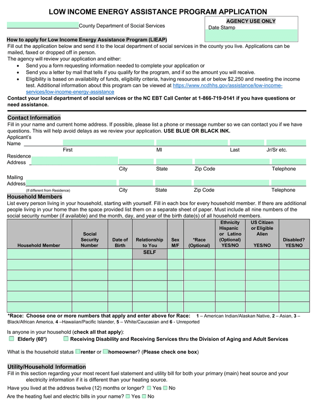 LOW INCOME ENERGY ASSISTANCE PROGRAM APPLICATION screenshot