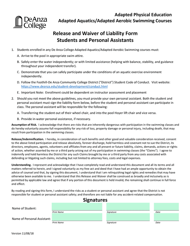 Release And Waiver Of Liability Form screenshot