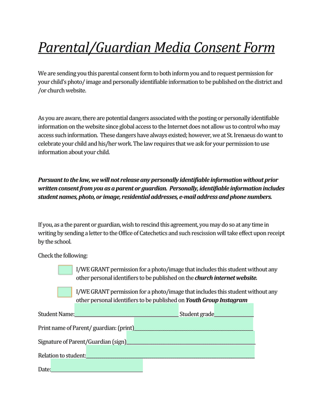 ParentalGuardian Media Consent Form screenshot