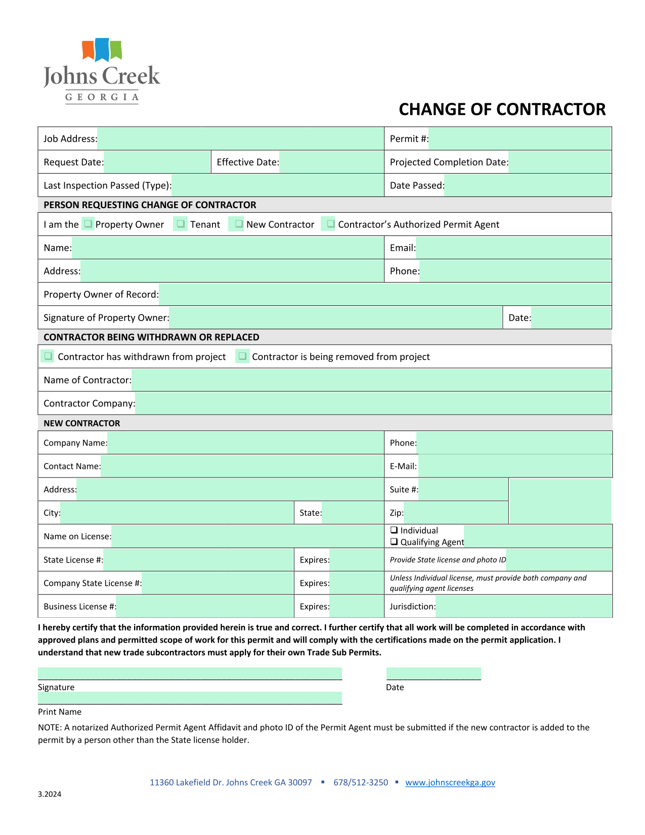 Change Of Contractor screenshot