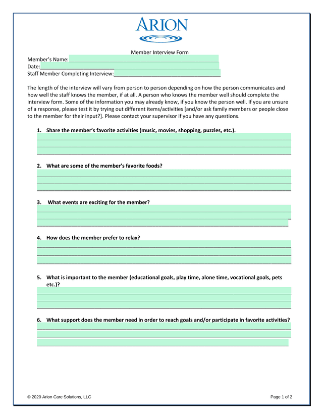Member Interview Form screenshot