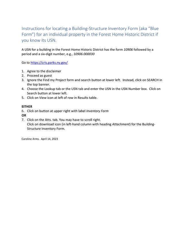 Building Structure Inventory Form Locator Instructions screenshot