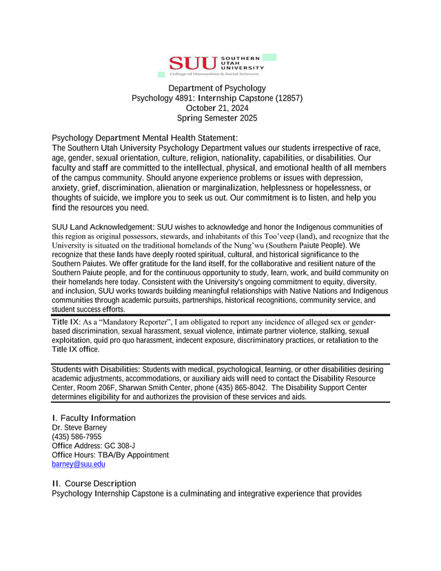 Psychology 4891 Internship Capstone (12857) screenshot