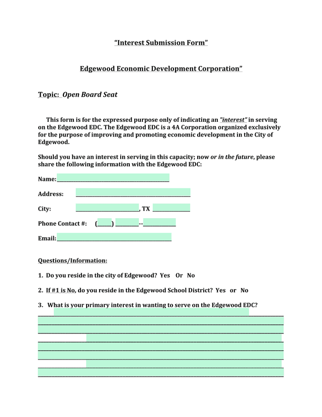 Interest Submission Form screenshot