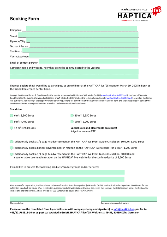 Booking Form screenshot