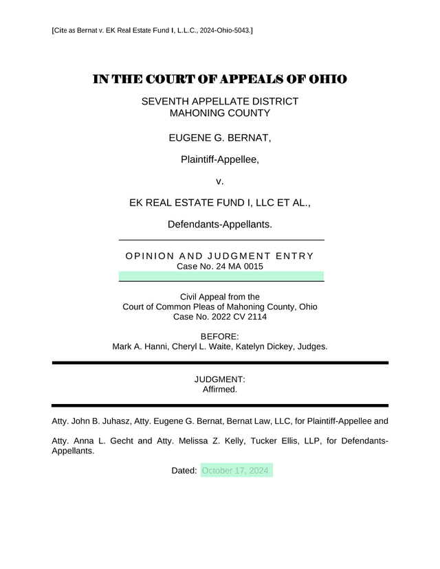 Bernat V. EK Real Estate Fund I, L.L.C. screenshot
