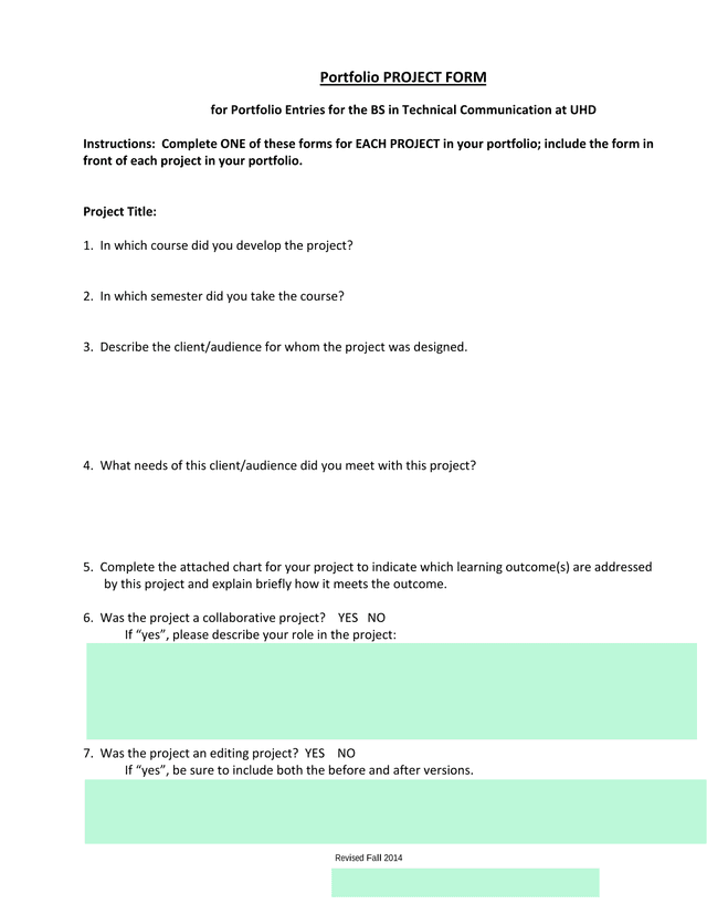 Portfolio PROJECT FORM screenshot