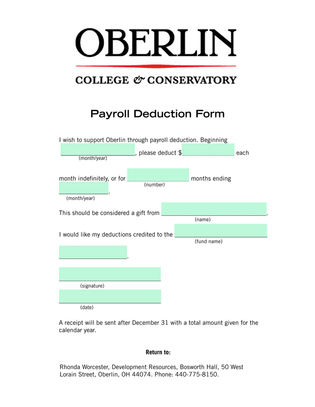 Payroll Deduction Form screenshot
