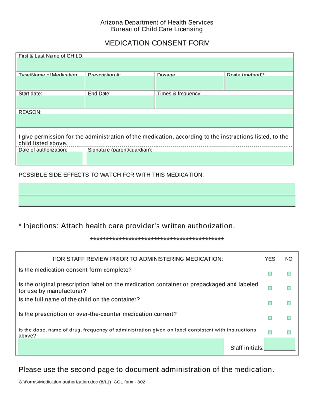 Medication Consent Form screenshot