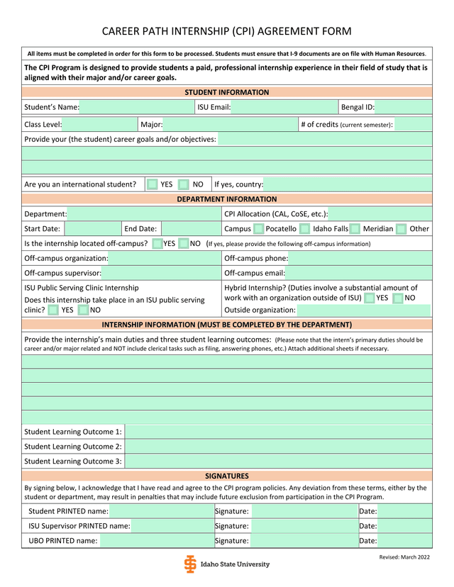 CAREER PATH INTERNSHIP (CPI) AGREEMENT FORM screenshot