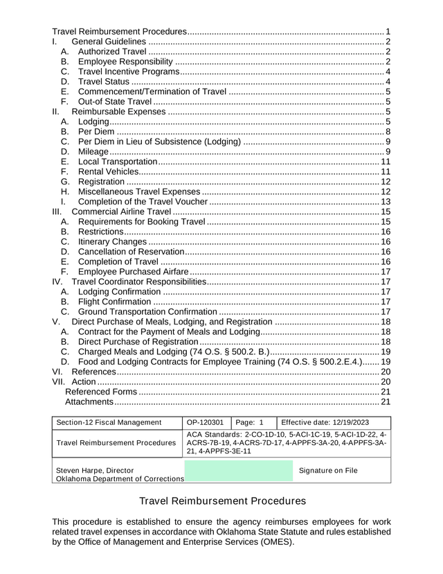 Travel Reimbursement Procedures screenshot
