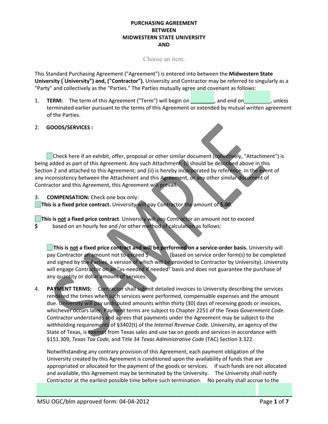 Purchasing Agreement screenshot