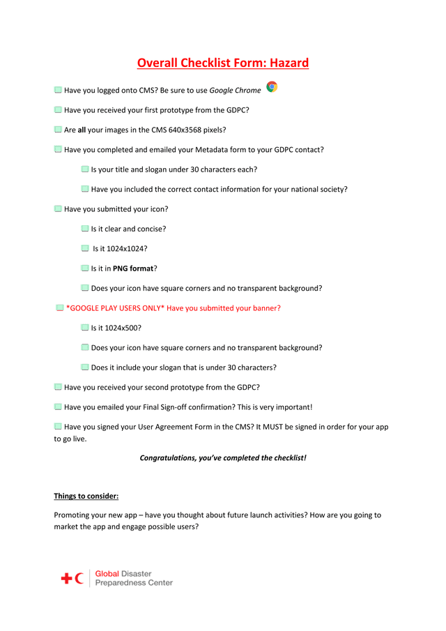 Overall Checklist Form Hazard screenshot
