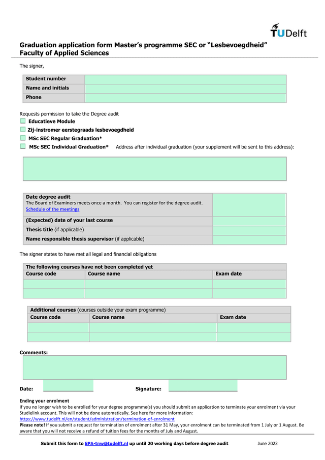 Graduation Application Form MasterS Programme SEC Or Lesbevoegdheid screenshot