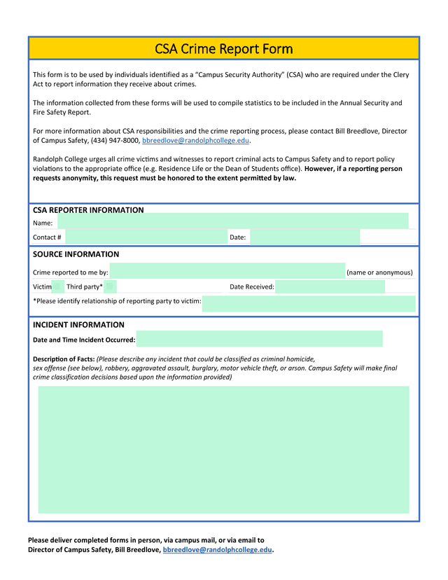 CSA Crime Report Form screenshot
