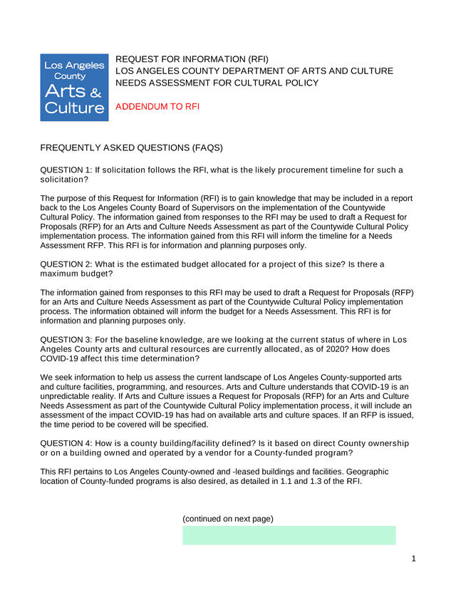 Request For Information (RFI)   Los Angeles County Department Of Arts And Culture Needs Assessment F screenshot