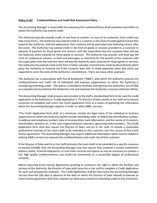 Policy 2 107 Creditworthiness And Credit Risk Assessment Policy screenshot
