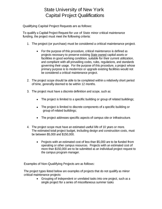 State University Of New York Capital Project Qualifications screenshot