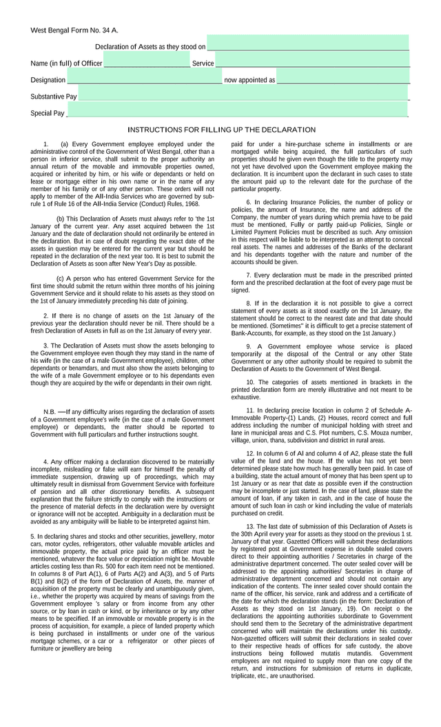 West Bengal Form No. 34 A screenshot
