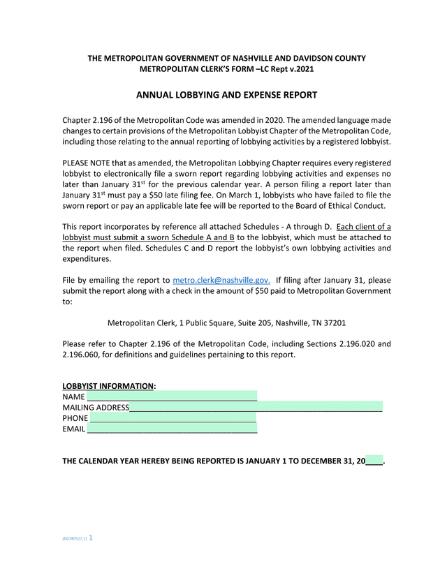 Annual Lobbying And Expense Report screenshot