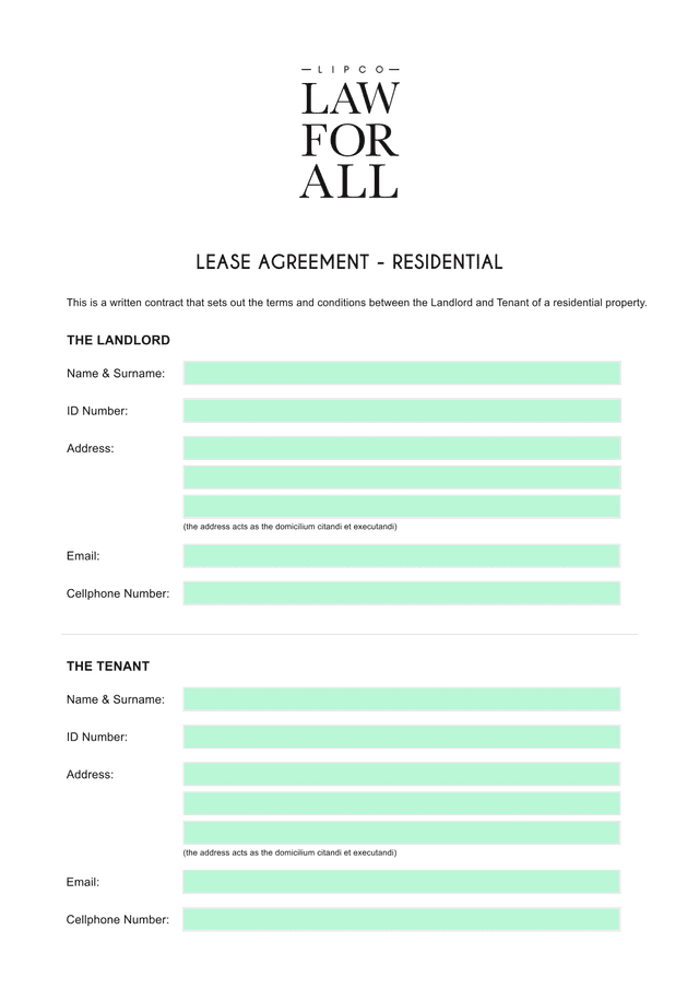 LEASE AGREEMENT   RESIDENTIAL screenshot