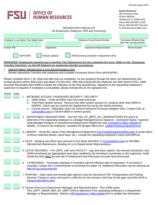 Separation Checklist screenshot