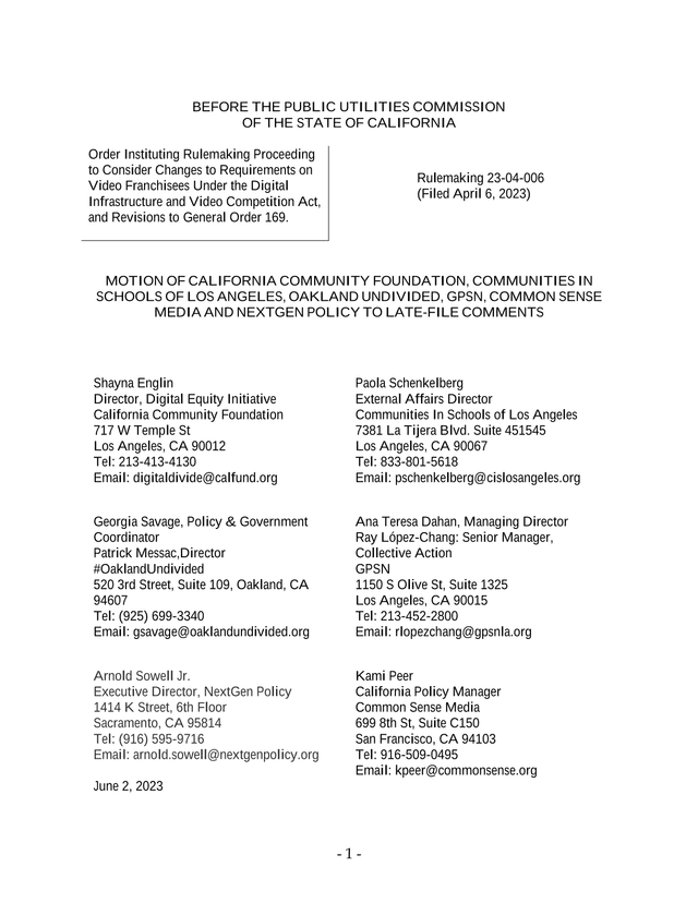 Motion Of California Community Foundation Et Al. To Late File Comments screenshot