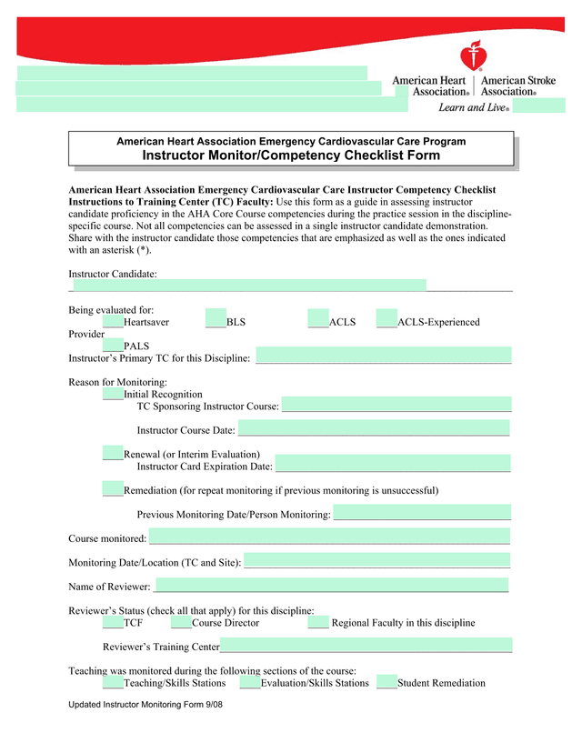 Updated Instructor Monitoring Form 908 screenshot
