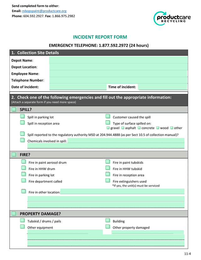 Incident Report Form screenshot
