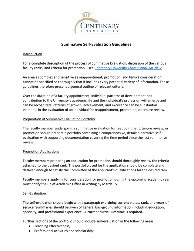 Summative Self Evaluation Guidelines screenshot