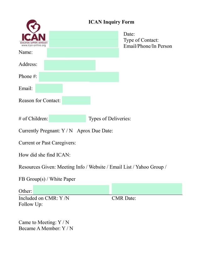 ICAN Inquiry Form screenshot