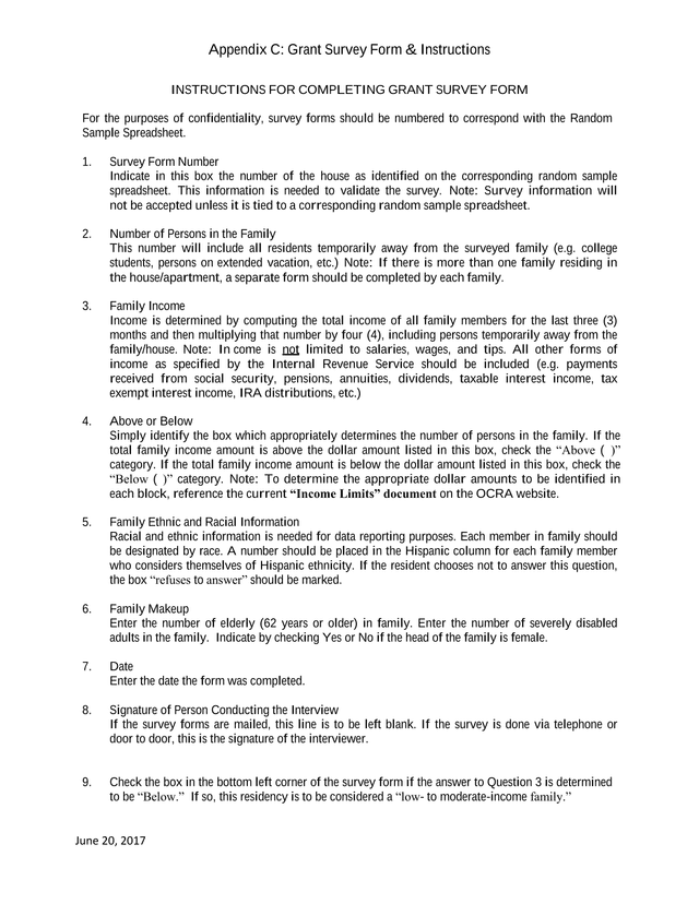 Appendix C Grant Survey Form  Instructions screenshot
