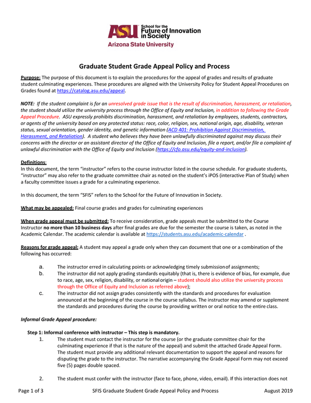 SFIS Graduate Student Grade Appeal Policy And Process screenshot
