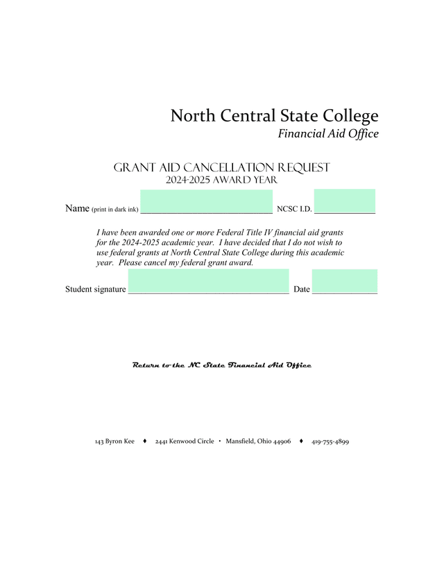 GRANT AID Cancellation Request screenshot