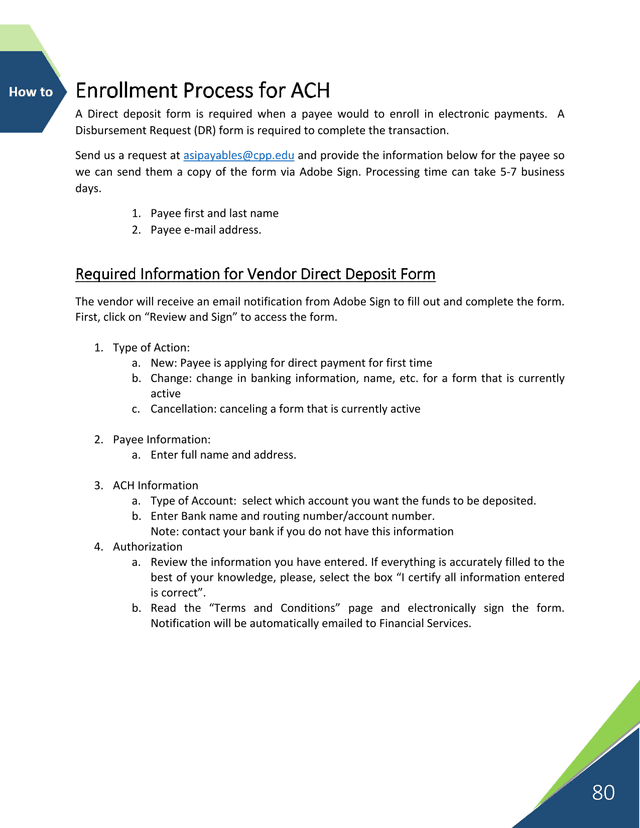 Enrollment Process For ACH screenshot