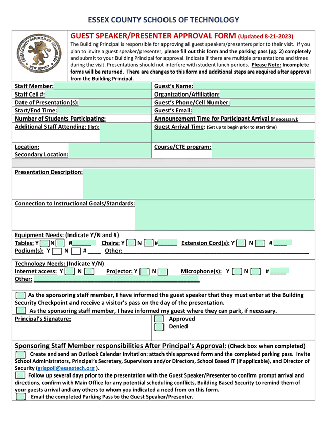 Guest SpeakerPresenter Approval Form screenshot
