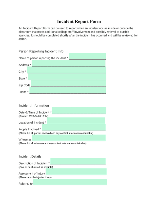 Incident Report Form screenshot