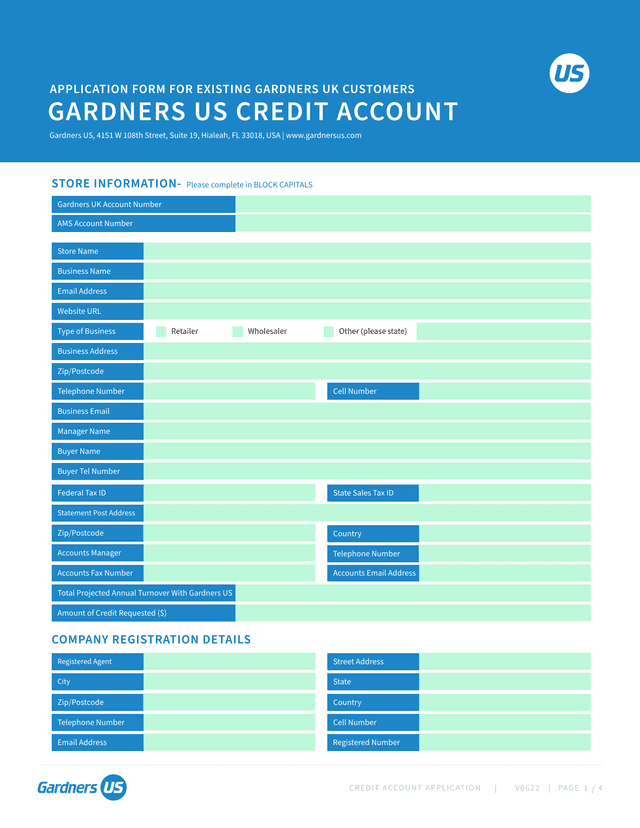 CREDIT ACCOUNT APPLICATION screenshot