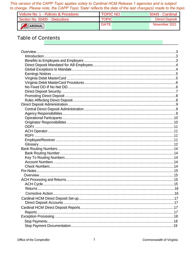 Volume No. 1Policies  Procedures TOPIC NO. 50445   Cardinal Section No. 50400Deductions screenshot