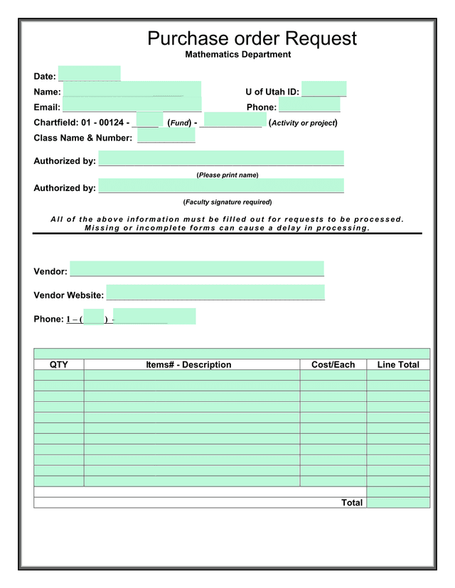 Purchase Order Request screenshot