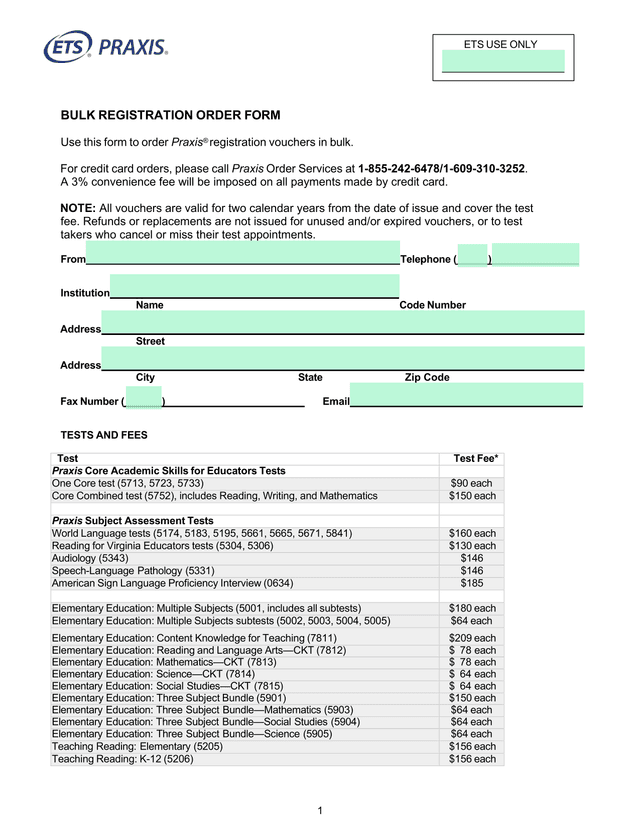 Bulk Registration Order Form screenshot